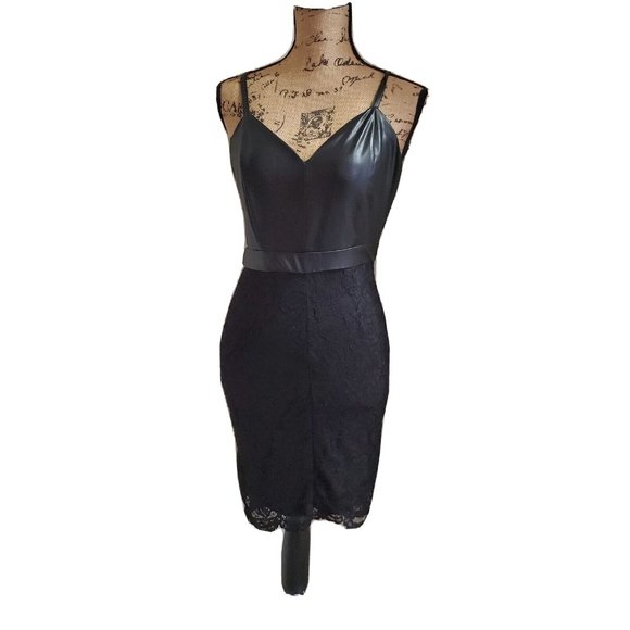 Nikibiki Dresses & Skirts - NIKIBIKI Midnight Black Lace Faux Leather Dress Small